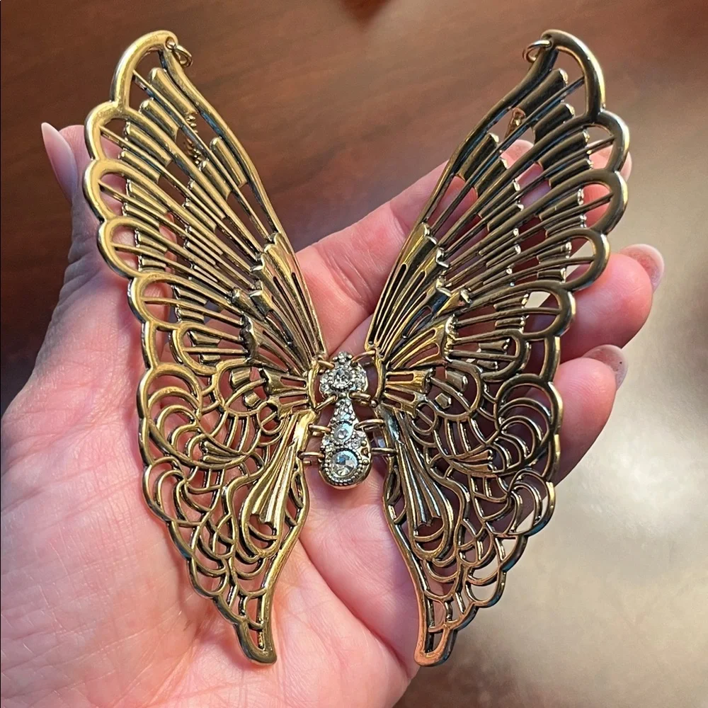 Articulated Butterfly Necklace in Antiqued Gold - Picture 9 of 16